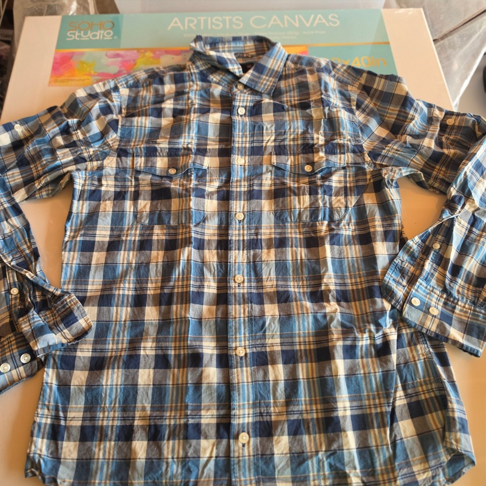 Banana Republic Mens Blue Plaid Button Down Shirt Long Sleeve Size M 5504